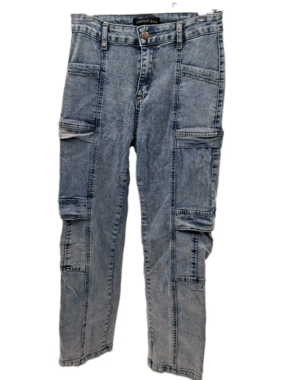 Your Cute Jeans Women 7 Light Blue Denim Acid Wash Mid Rise Stretch Cargo Casual